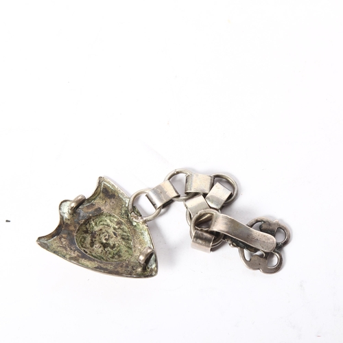 1226 - An Ecclesiastic Clergy white metal cloak chain/clasp, with lion's head on shield, length 14cm