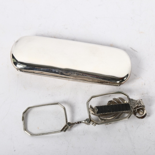 1234 - A George V silver spectacle case, length 11cm, 1.9oz gross, together with a pair of marcasite decora... 