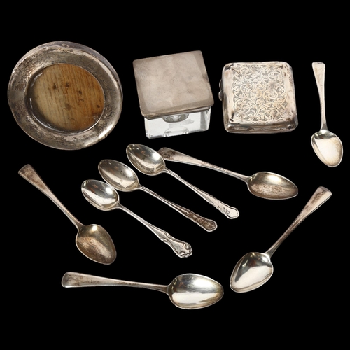 1241 - A group of silver items to include engraved silver cigarette case, 8 various silver teaspoons, 6.4oz... 