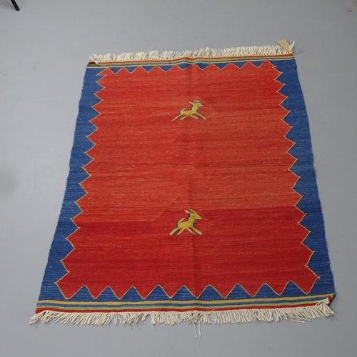 2308 - A red-ground Iranian Kilim rug. 148x108cm.