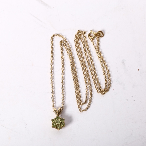 1222 - A 9ct gold necklace, with a green stone set pendant, chain length 51cm, 3.3g