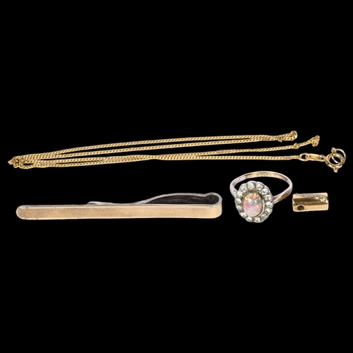 1223 - A group of gold jewellery, to include a 9ct gold on silver tie pin, 4.9g, a 9ct gold and stone set p... 