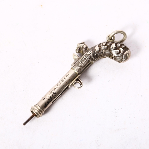 1238 - SAMPSON MORDAN & COMPANY - an unusual silver flintlock pistol design propelling pencil, length 45mm