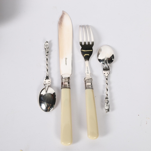 1102 - Cased set of 6 teaspoons with Apostle ends, and a cased fish service for 12 people