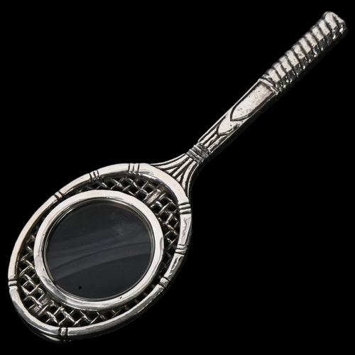 1119 - VALENTI, SPAIN - a stylised silvered hand magnifying mirror, incised Asprey Pic to the handle, lengt... 