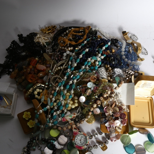 1136 - A boxed of mixed costume jewellery, stone necklace, wristwatches etc