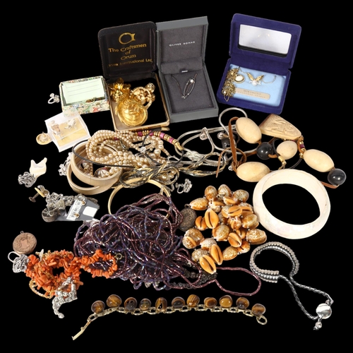 1138 - Various costume necklaces, bangles, a pair of tigers eye earrings, tigers eye bracelet etc