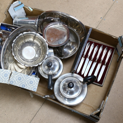 1146 - Various plated teaware, serving trays, goblets etc (boxful)