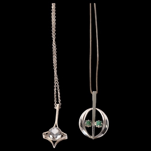 1170 - 2 Danish silver pendant necklaces, both stone set