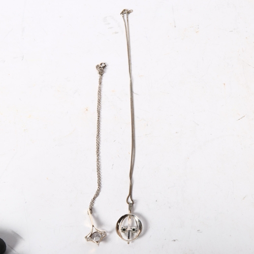 1170 - 2 Danish silver pendant necklaces, both stone set