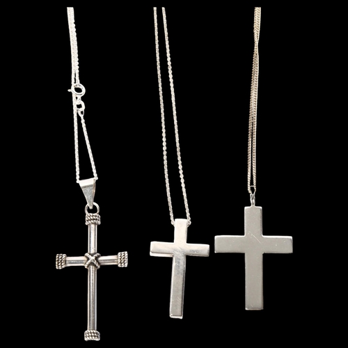 1175 - 3 large silver crucifixes and chains