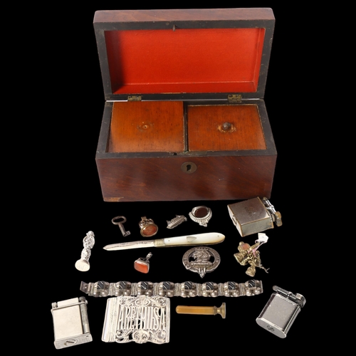 1195 - A group of silver and other items, including a Mexican silver panel bracelet, a gilt-metal fob with ... 