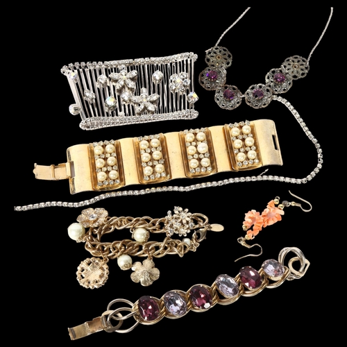 1199 - A collection of stylised costume jewellery, to include a panelled bracelet, an oval stone set bracel... 