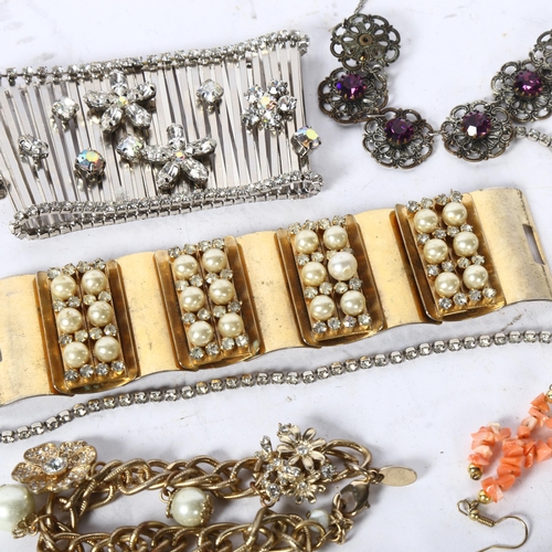 1199 - A collection of stylised costume jewellery, to include a panelled bracelet, an oval stone set bracel... 