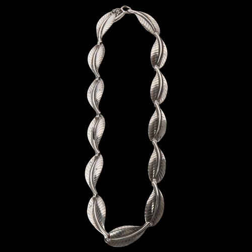 1210 - HERMANN SIERSBOL - a modernist Danish sterling silver leaf panel necklace, length 40cm