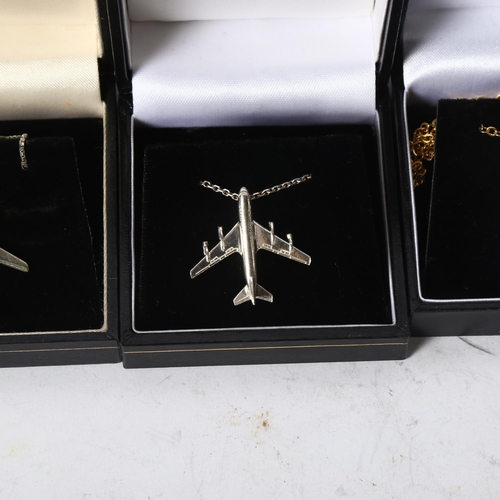 1213 - 3 sterling silver-gilt aircraft design pendants and chains