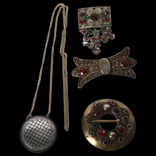 1214 - A selection of Scandinavian stone set Folk Art jewellery, and a Bidri Ware pendant