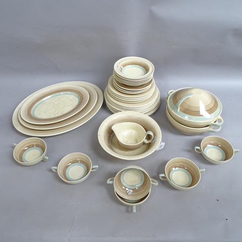 613 - Vintage Susie Cooper banded dinnerware, including tureens, and 4 Crown Derby cups