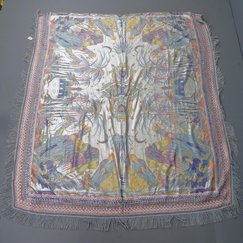 2349 - A machine-made colourful throw depicting camels and figures, 200 x 174cm