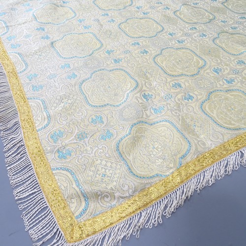 2350 - A Middle Eastern silvered thread wall hanging/throw, with floral pattern, 130cm square