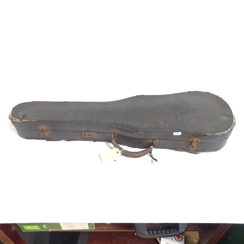 528 - A Victorian violin, with carved lionhead scroll, and horsehair bow, in hardshell case, violin is in ... 