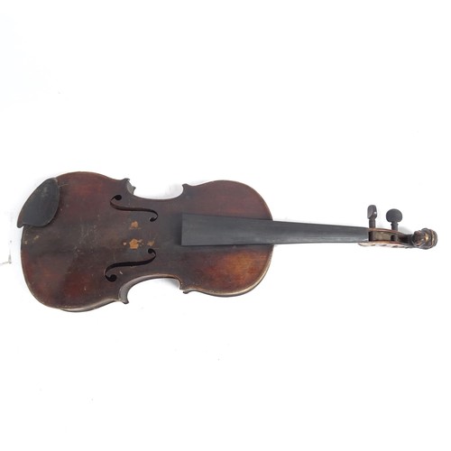 528 - A Victorian violin, with carved lionhead scroll, and horsehair bow, in hardshell case, violin is in ... 