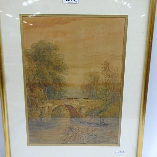 2818 - Edwin Penley, watercolour, figures fishing by a bridge, signed and dated 1897, image 35cm x 25cm, 50... 