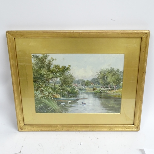 2818 - Edwin Penley, watercolour, figures fishing by a bridge, signed and dated 1897, image 35cm x 25cm, 50... 