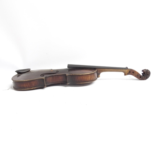 528 - A Victorian violin, with carved lionhead scroll, and horsehair bow, in hardshell case, violin is in ... 