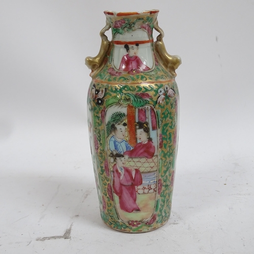 1002 - A Chinese Canton famille rose vase, 14.5cm, bowl, and 2 dishes, some damage