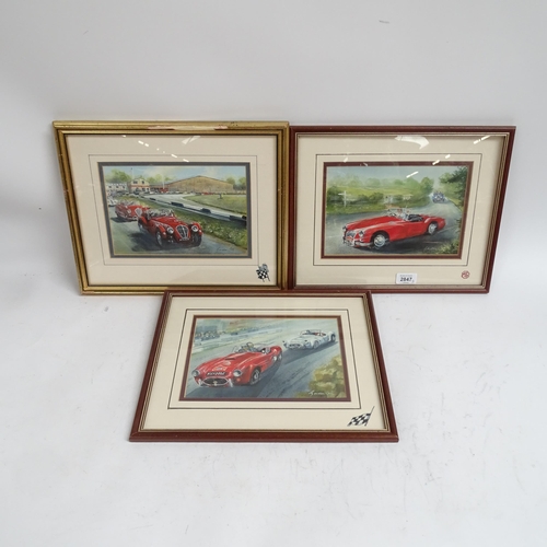 2847 - Gordon Lees, 3 watercolours, motoring scenes, all framed