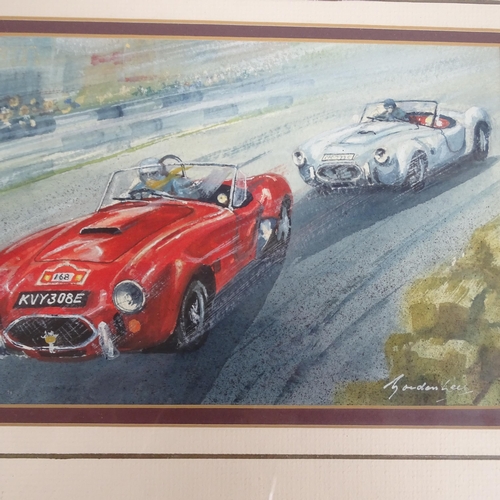 2847 - Gordon Lees, 3 watercolours, motoring scenes, all framed