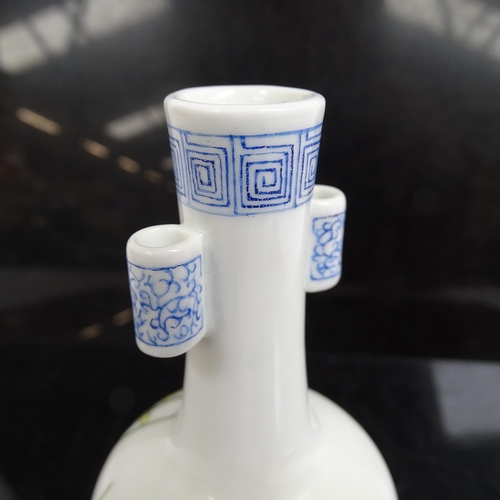 375 - A Chinese famille rose porcelain arrow bottle vase, hand painted and enamelled decoration, with rock... 