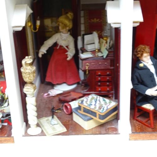 228 - A Regency style doll's house, titled Harbour Wynd, over 3 floors with fitted interior, includes vari... 