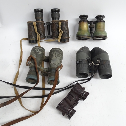 487 - A quantity of Vintage binoculars and associated cases, mostly in A/F condition, some maker's labels ... 