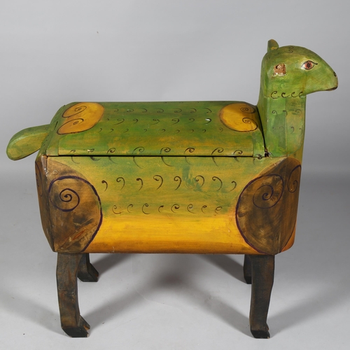 519 - Gerard Rigot (b.1929), France, a wood carved and constructed, painted toy box in the form of a sheep... 