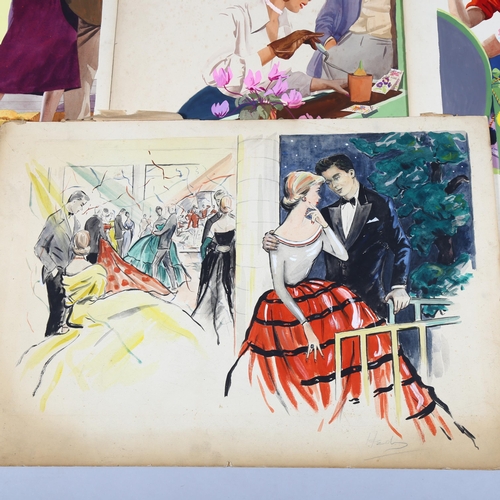 524 - Tommy Weare, 3 1950's original book illustrations, on artist board, and another by adifferent hand, ... 