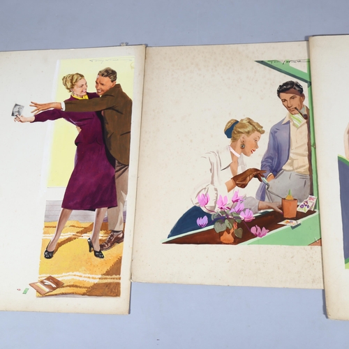 524 - Tommy Weare, 3 1950's original book illustrations, on artist board, and another by adifferent hand, ... 