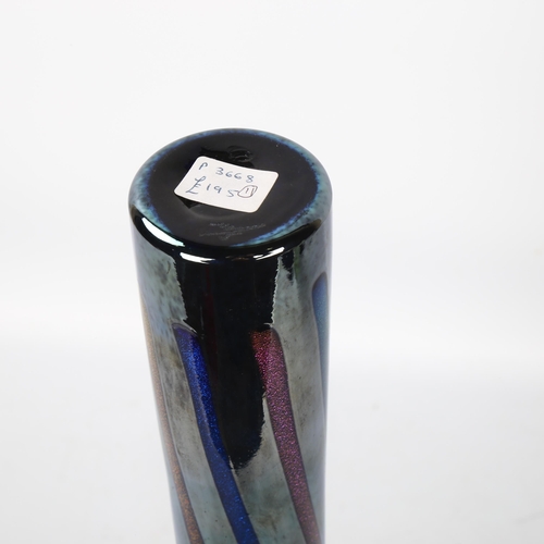 531 - Sean O'Donahue, a studio glass cylinder vase, signed to base, with gallery label, height 41.5cm