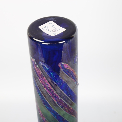 532 - Sean O'Donahue, a studio glass cylinder vase, signed to base, with gallery label, height 32.5cm