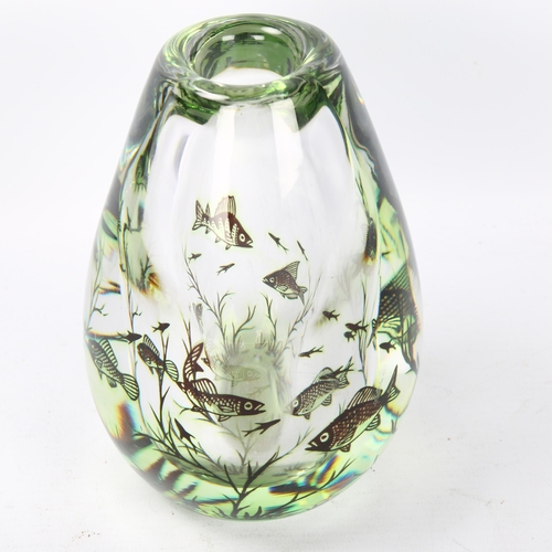 539 - Edward Hald (1883-1980) for Orrefors, a green glass Graal - Fish vase, signed to base, numbered 9520... 