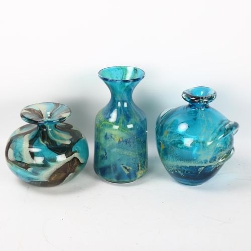 540 - 3 Mdina glass vases, 2 signed Mdina to base, tallest 17cm