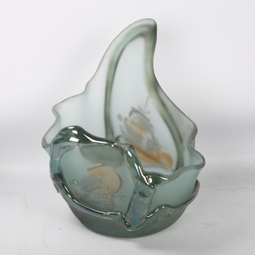 548 - Ion Tamaian, Romania, a frosted green and opalescent glass vase, etched signature, height 29.5cm