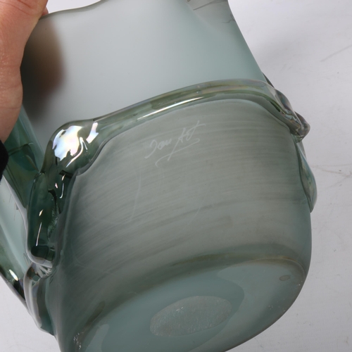 548 - Ion Tamaian, Romania, a frosted green and opalescent glass vase, etched signature, height 29.5cm