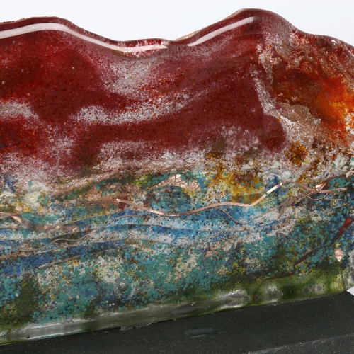 549 - A contemporary multi-colour glass abstract sculpture on slate base, unsigned, sculpture length 26cm,... 