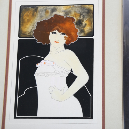 558 - 3 1970's mixed media female portraits and another serigraph abstract by Daniel Bloom, 3 signed, all ... 