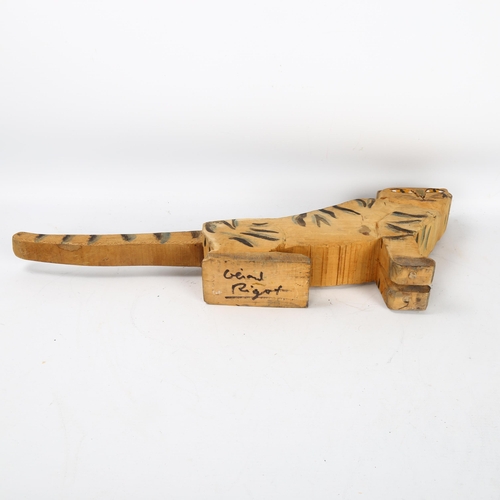 562 - Gerard Rigot (b. 1929), France, a wood carved and painted cat, signed to base, length 53cm