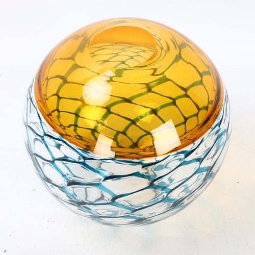 569 - Bob Crooks, a studio glass Lattice Sphere vase, signed to base, with gallery label, height 18cm