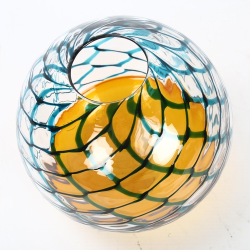 569 - Bob Crooks, a studio glass Lattice Sphere vase, signed to base, with gallery label, height 18cm