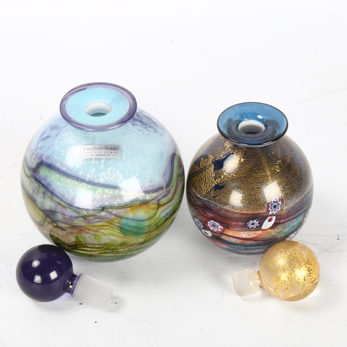 570 - 2 Johathan Harris studio glass perfume bottles, both signed to base and with original labels, talles... 